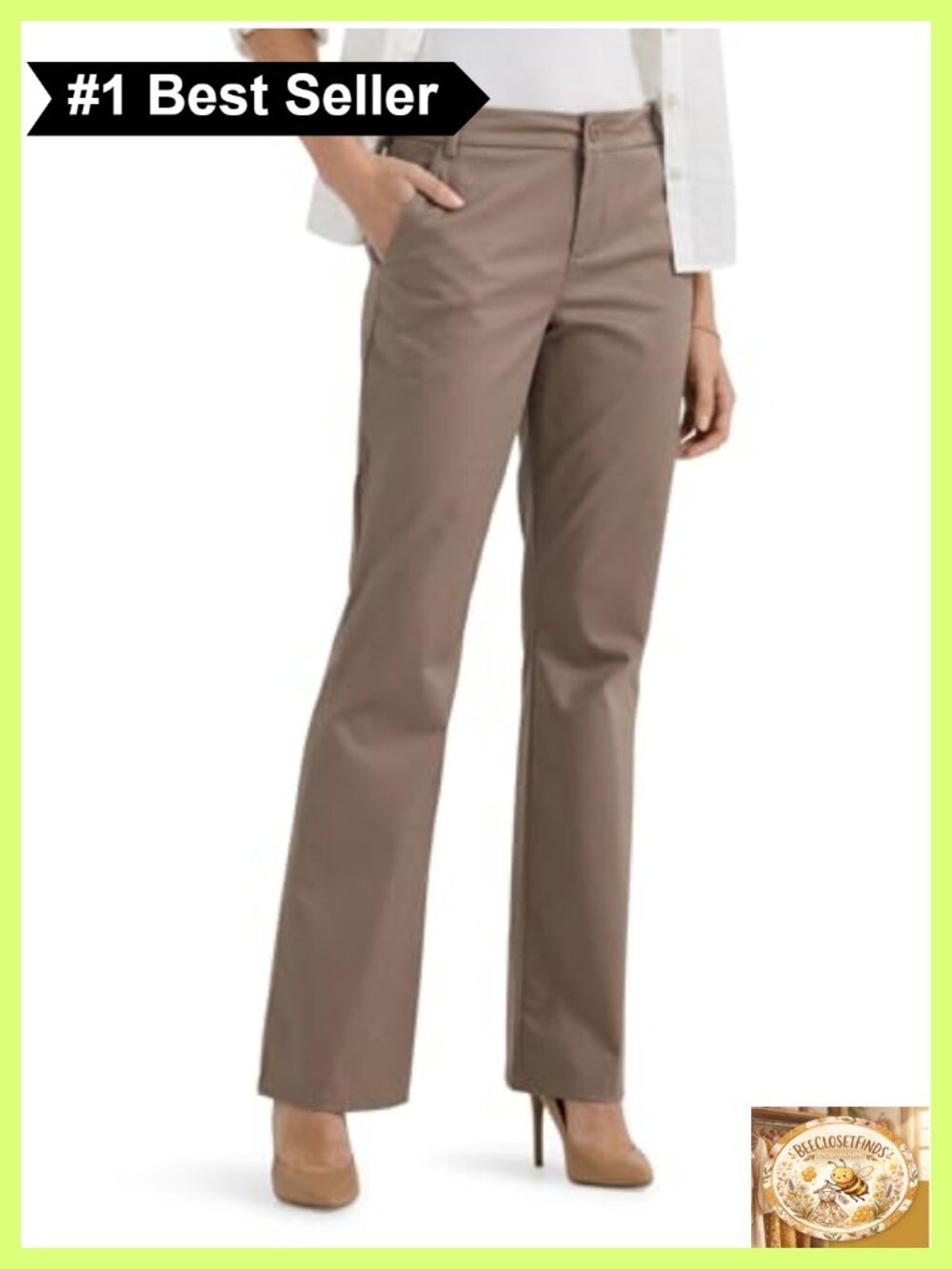 Wrinkle Free Mid Rise Bootcut Pants Regular Fit Slacks